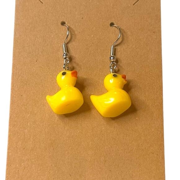 NEW! Rubber Ducky Dangle Earrings, Hanging Duck Pendant Resin Earrings Yellow - Picture 3 of 8